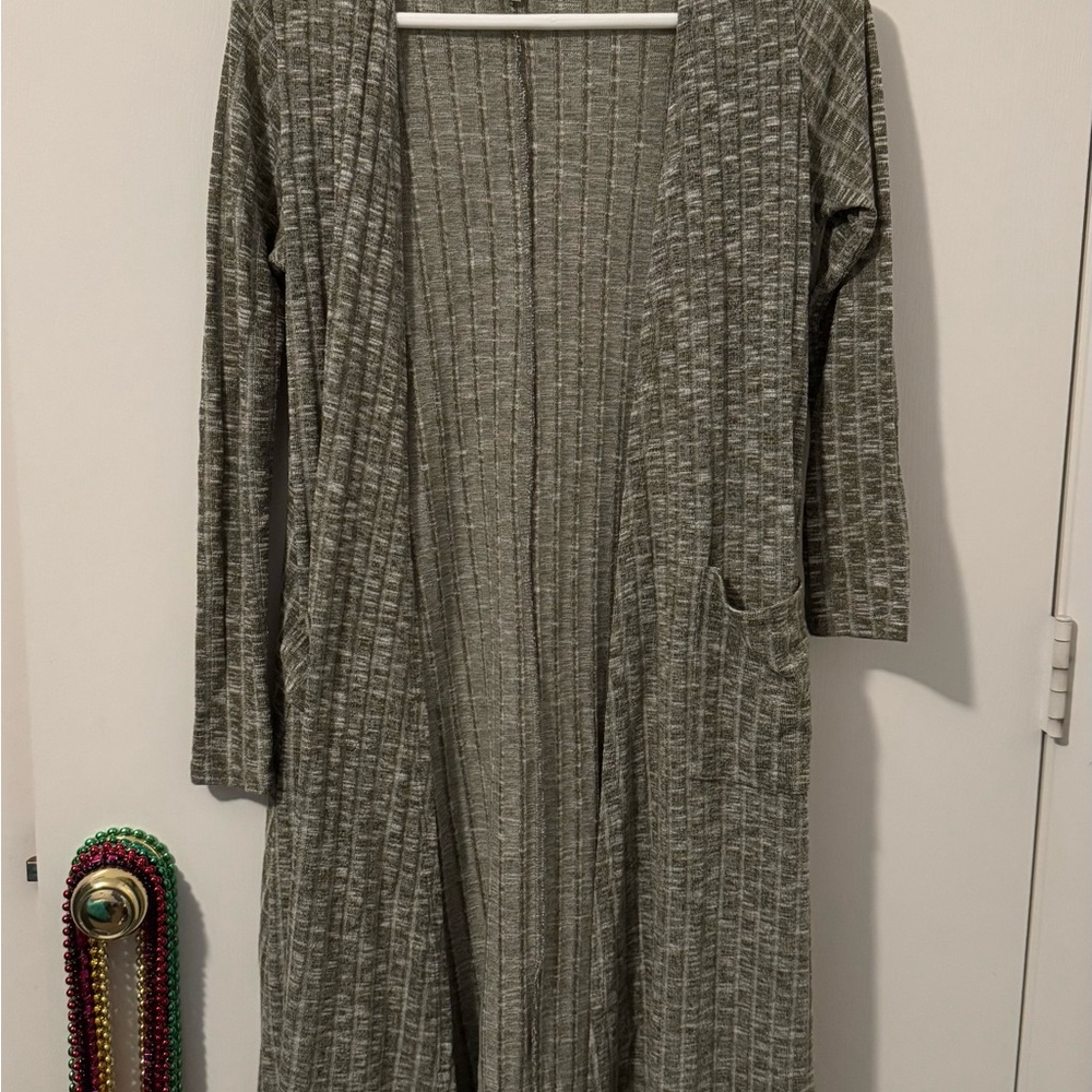 LuLaRoe Green and Gray Ribbed Cardigan